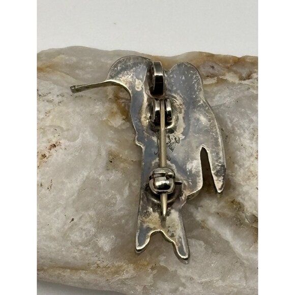 Zuni Eva Etsate Hummingbird Pin Pendant Mother of Pearl Red Coral Onyx Turquoise - Picture 5 of 10